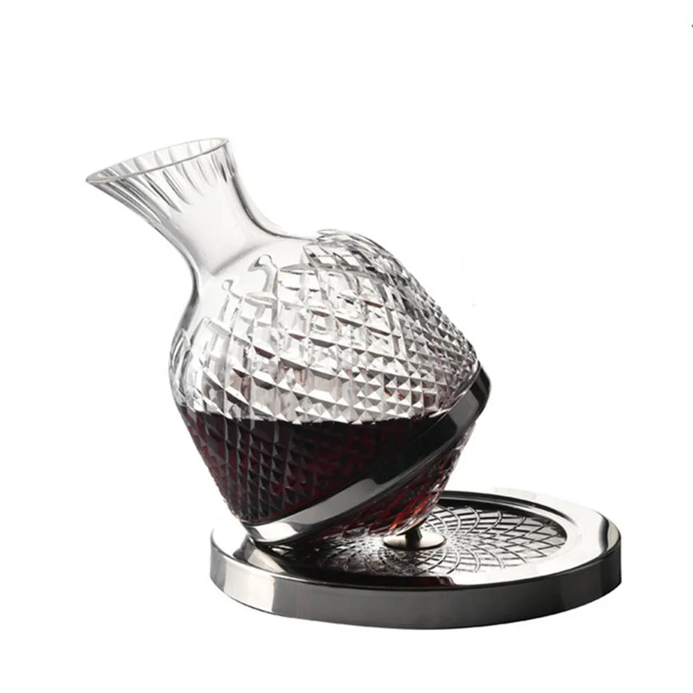 

Retro style rotating wakeover lead-free crystal transparent red wine wake up wine fondo 360 ° rotating luxury gift
