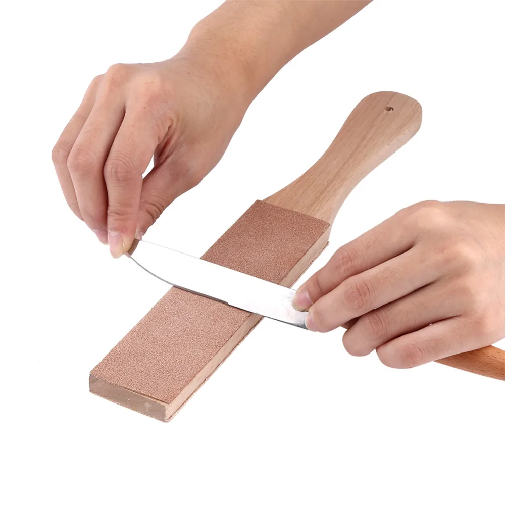 

2PCS Wooden Handle Leather Sharpening Strop Handmade Razors Polishing Board For Razor Knives Double Sided Home Sharpening Tool