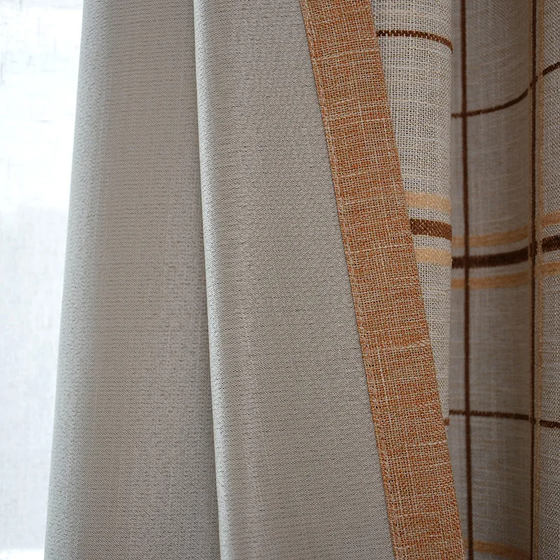 

Modern Simple Flax Lattice Monochromatic Stitching Shading Curtains for Living Dining Room Bedroom.