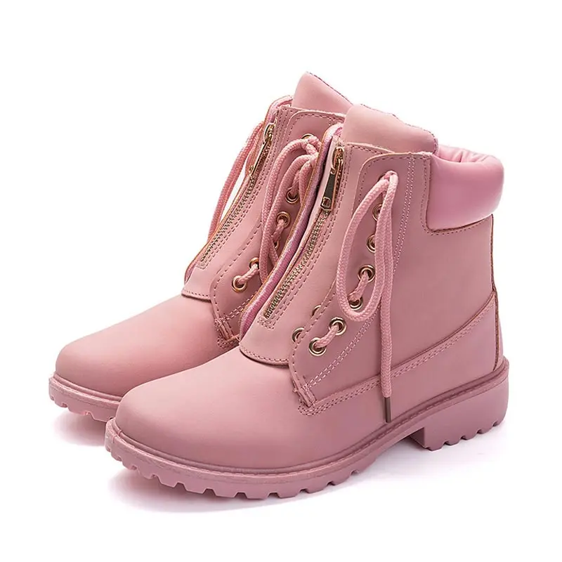 Pink Г., новинка, зимние ботинки женская обувь из pu искусственной кожи с круглым носком теплые зимние ботинки martin модные ботильоны для женщин на платформе - Цвет: Pink