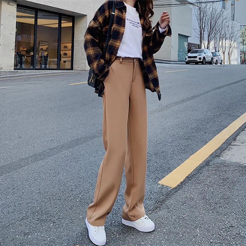 OL Стиль Широкие брюки женские Новые однотонные с высокой талией элегантные