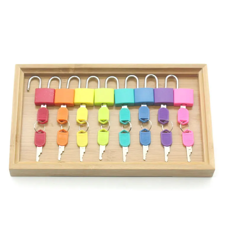 

Wooden Montessori Colorful Tray Locks Keys Set Sensory Teaching Aids Unlocking Practice Life Games Early Educational Kids Toys