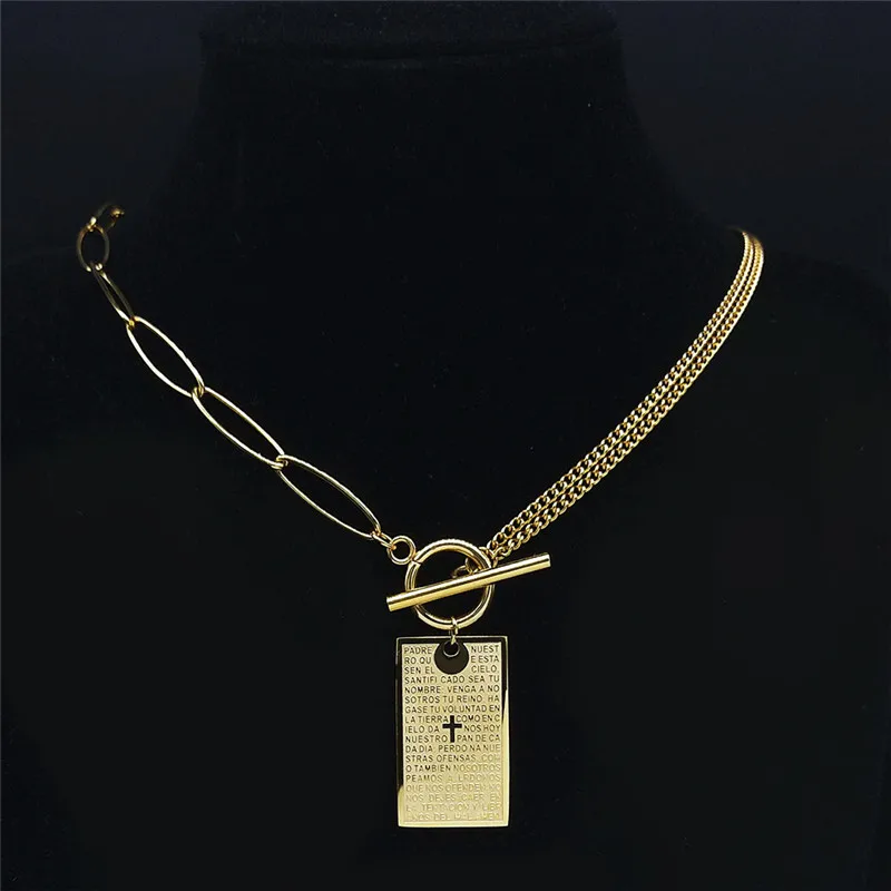 

2022 Christian Cross Scripture Stainless Steel Choker Necklace Geometry Chain Necklace for Women Jewelry bijoux acier N4296S02
