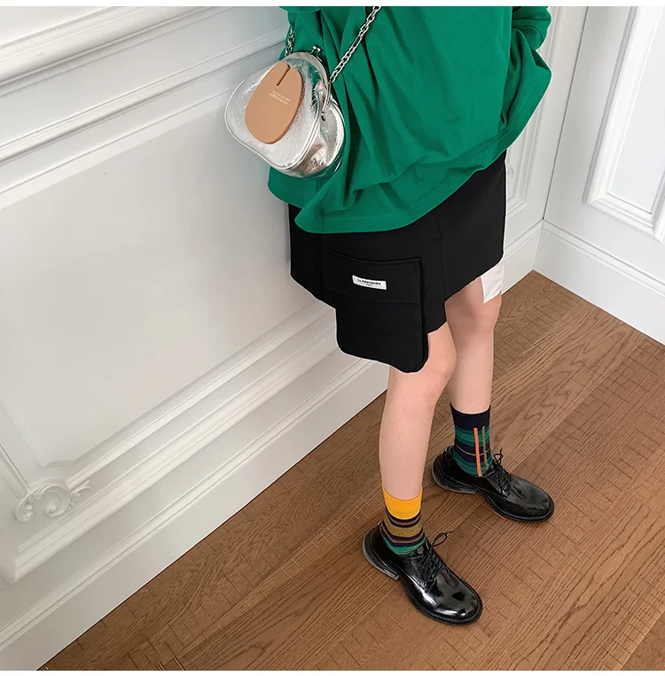 

Lace-Up Round Toe Air-cushioned Casual Leather Shoes British Style All Match Black Fashion Ladies Platform Shoes Summer Spring