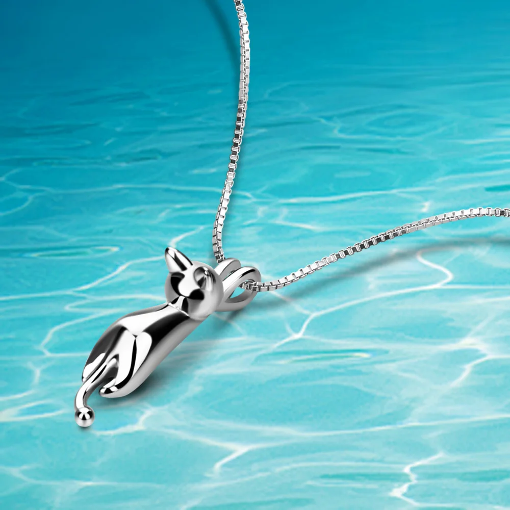 

925 Sterling Silver Women's Fashion New Jewelry High Quality Lovely Gentle Cat Pendant Necklace Ms Gift