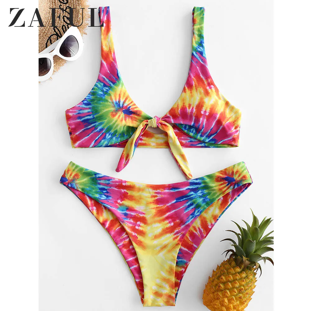 ZAFUL Tie Dye завязанный купальник бикини с мягкими чашечками сексуальный женский