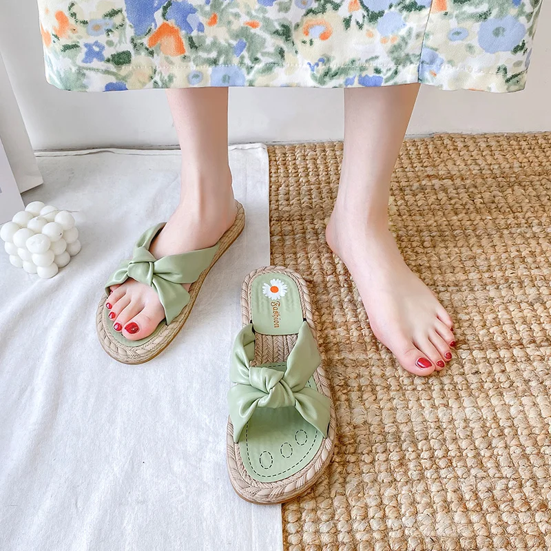 

Flat Shoes Female Woman's Slippers Slides Fashion Low 2021 Beach Soft Luxury PU Basic Rome Beach Shoes Woman's Slippers Luxury S