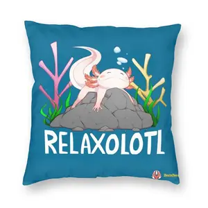 Relaxolotl A Cute Relaxing Axolotl On A Rock Throw Pillow Cover Home Decor Relax Animal Fish Axolotl Cushion Cover Pillowcover