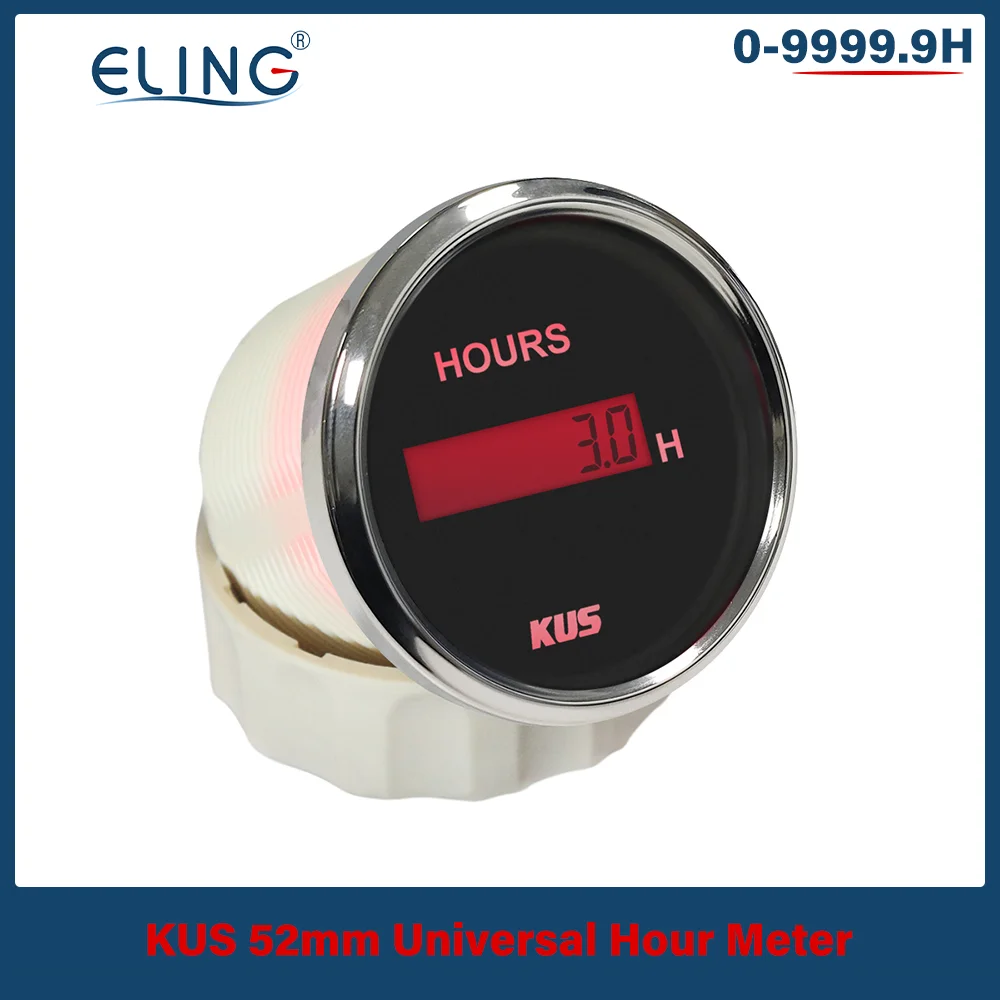 

New KUS 52mm Digital Hour Meter 9-32VDC LCD Hourmeter Waterproof Time Gauge for Auto Boat with Red/Yellow Available Backlight