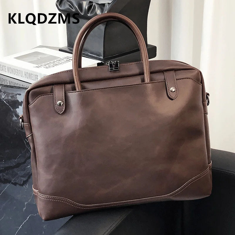 KLQDZMS Men's Handbag Briefcases Male Simple Bag Vintage PU  Leather Bags Teenagers Classic Handbag Hot Sell