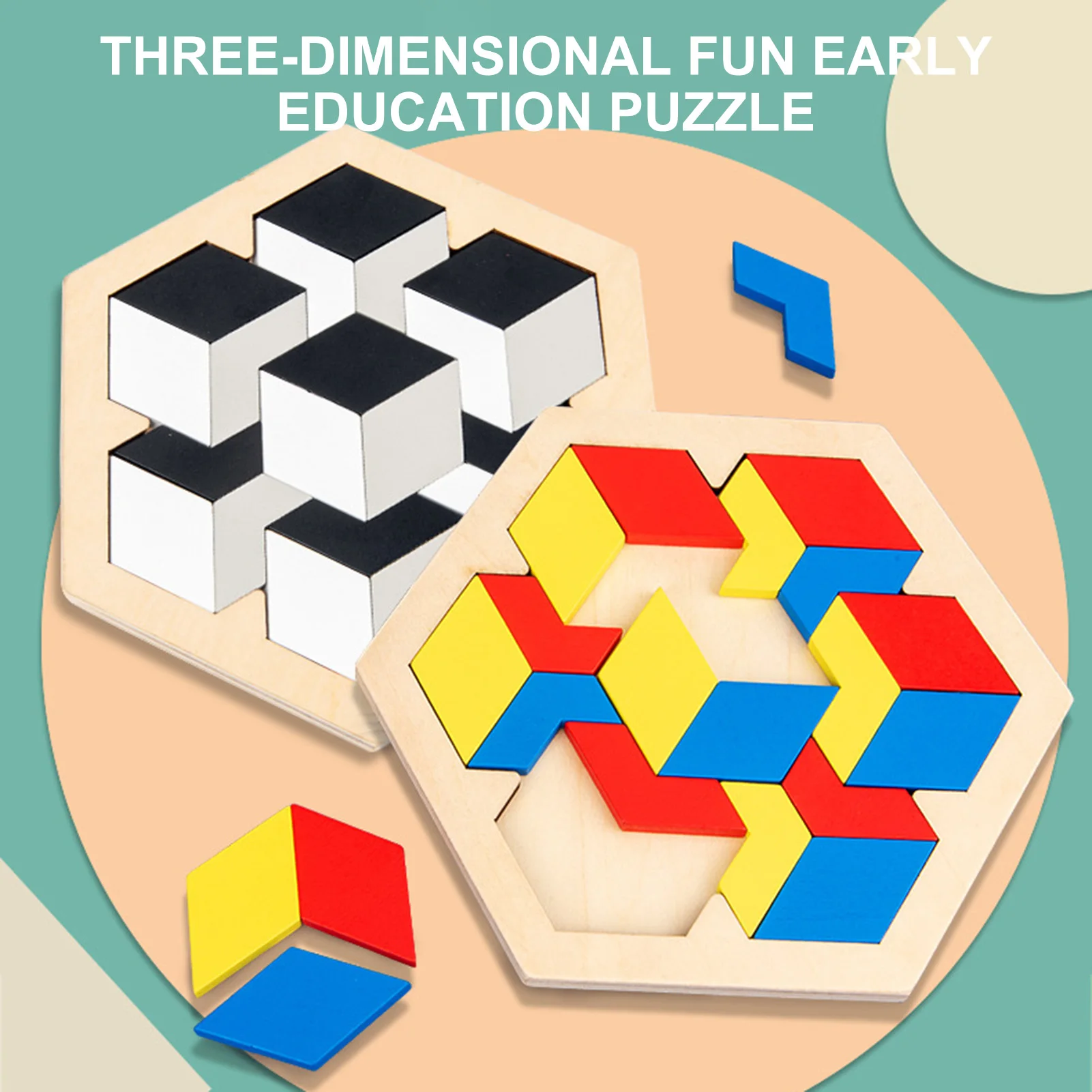 Деревянная Шестигранная головоломка Tangram для детей геометрические формы узорные