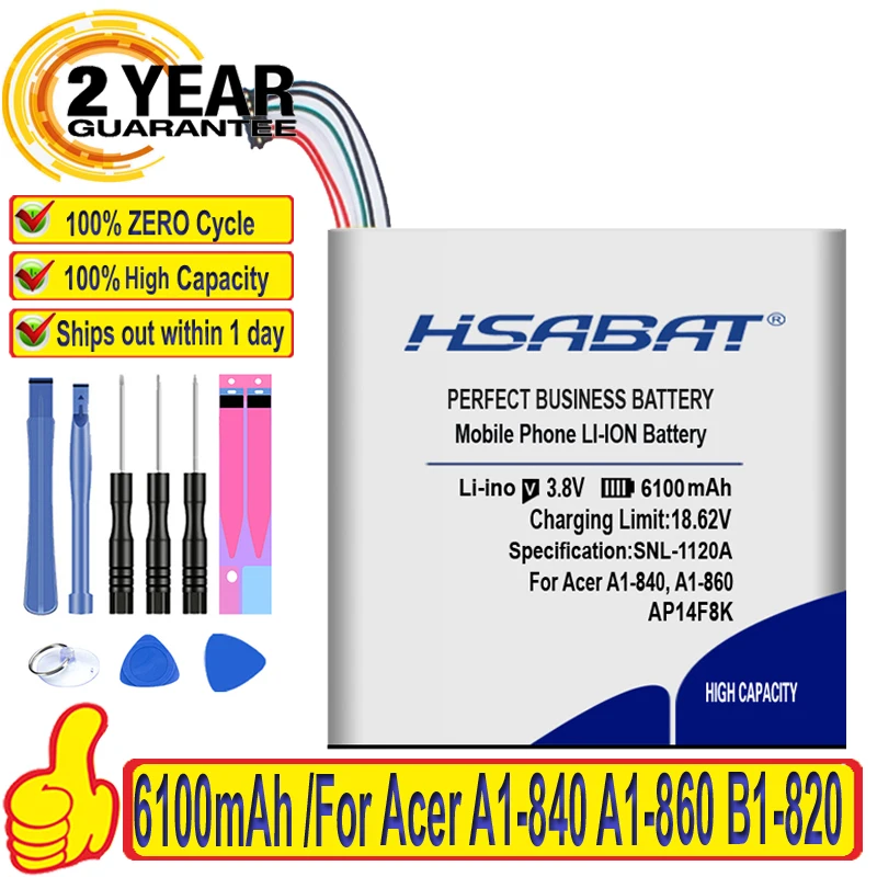 100% оригинал HSABAT 6100mAh AP14F8K батарея для Acer A1 840 860 B1 820 830 WiFi 16GB 850 One 8 GT 810 850|Батареи