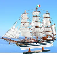Mediterranean Style Wooden Sailboat Model Decoration Simulation Solid Wood Boat Decoration Smooth Sailing Craft Boat Gift