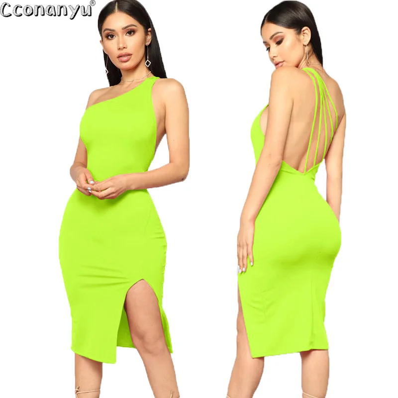 2019 платье на одно плечо модное сексуальное облегающее с открытой спиной и