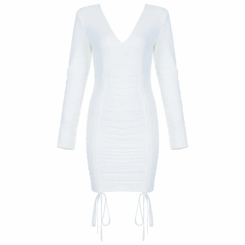 

Bevenccel Women Bandage Dress 20208 New Sexy Long Sleeve V Neck Mesh Patchwork Lace Up Celebrity Evening Party Dress Elegant