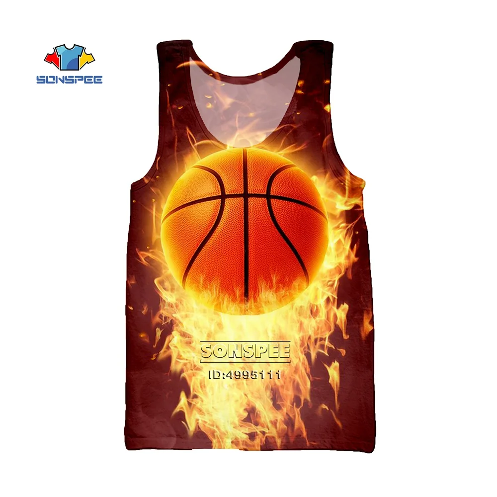 

SONSPEE Novelty Streetwear Men Fashion Casual sleeveless top Basketball 3D Print Harajuku Tank Pullover Summer Unisex Vest