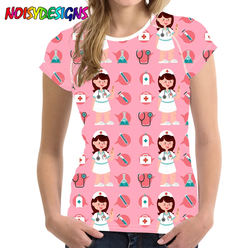 

NOISYDESIGNS 2021 Women T-shirt Cartoon Nurse Printed Women Summer Casual Tshirt Tee Female Basic Harajuku Soft T Shirt Mujer