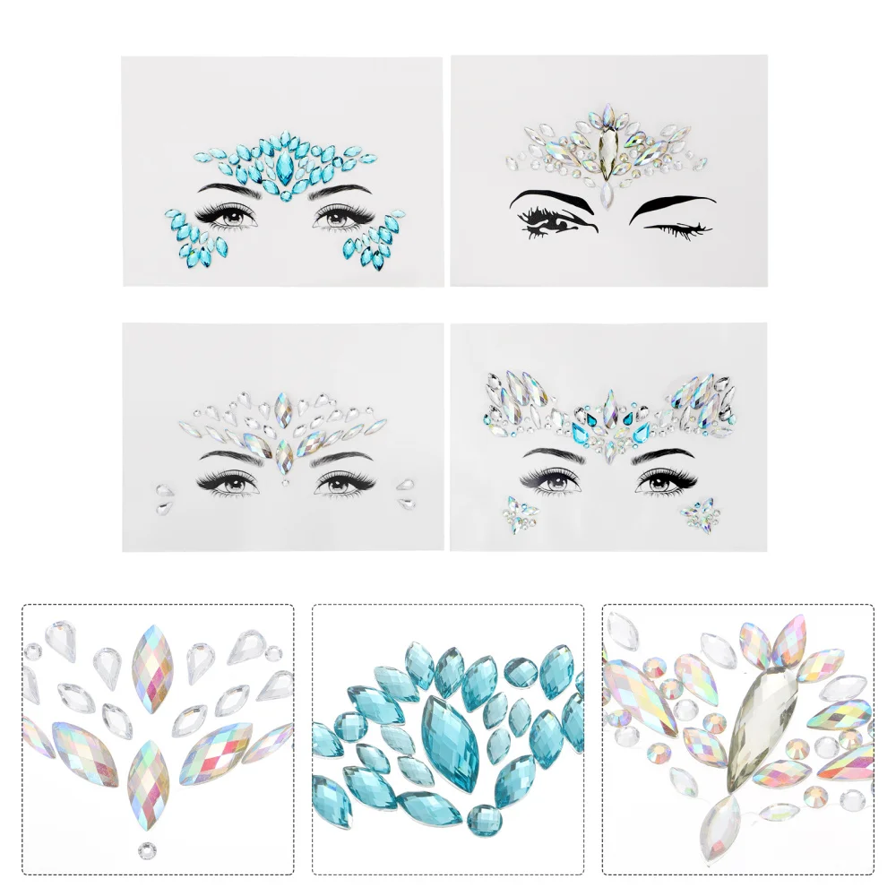 

4pcs Face Gems Rhinestone Rave Festival Face Jewels Crystal Face Stickers