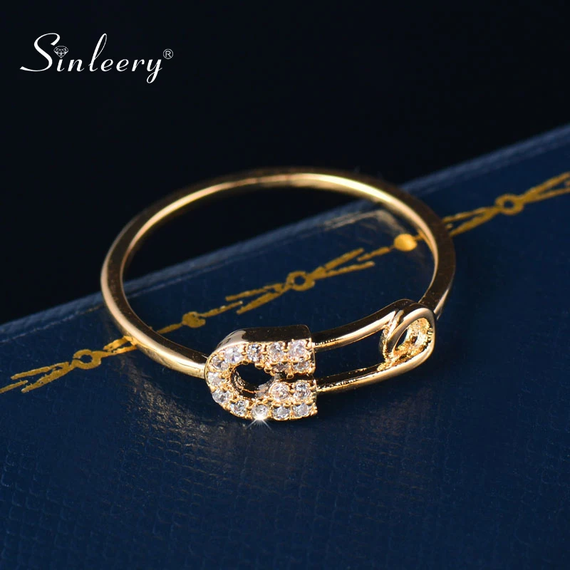 

SINLEERY Unique Design Tiny Crystal Pin Shape Midi Rings Yellow Gold Color Women Fashion Jewelry Accessaries JZ048 SSK