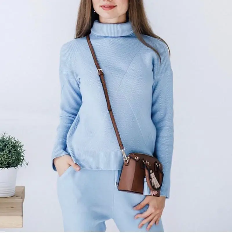 Спортивный костюм для женщин вязаный свитер женский спортивный и брюки комплект