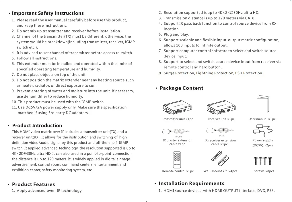 LKV683Matrix-4.0 HDMI-compatible 4K*2K@30Hz Network Extender Converter with IR Over LAN RJ45 CAT5/5E/6 HDCP Compatible | Электроника