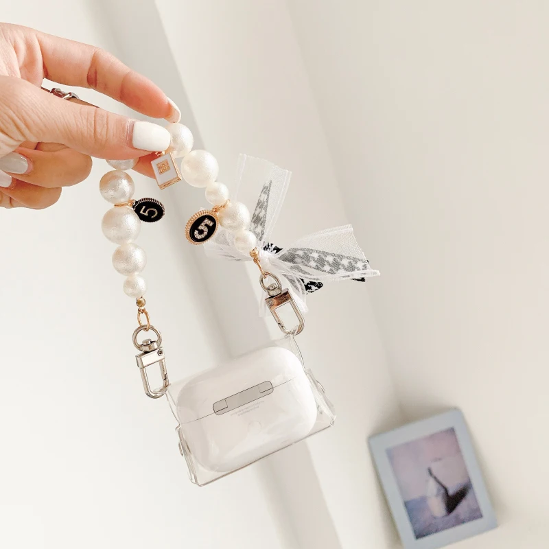 

Luxury Pearl Bracelet Headphones Case For Apple AirPods Case Silicone Transparent Protective Cover For Airpods Accessories Box