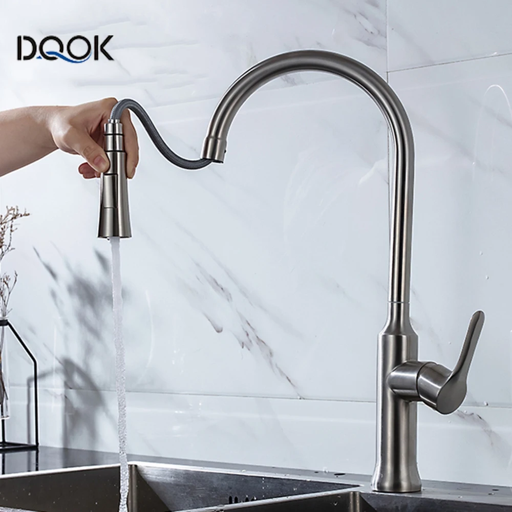 Смеситель для кухни из матового никеля выдвижной кран на раковину с одним