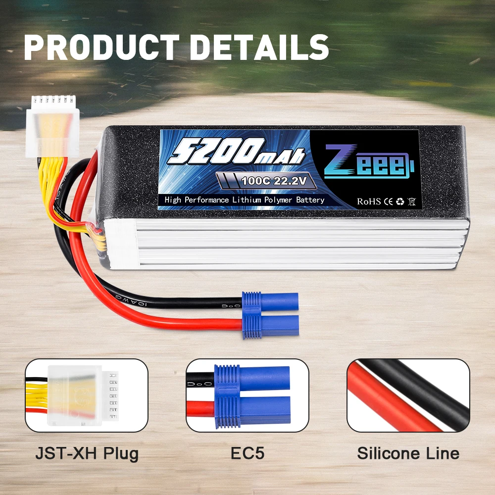 2 блока zeee 222 v 100c 5200mah 6s lipo батарея с разъе