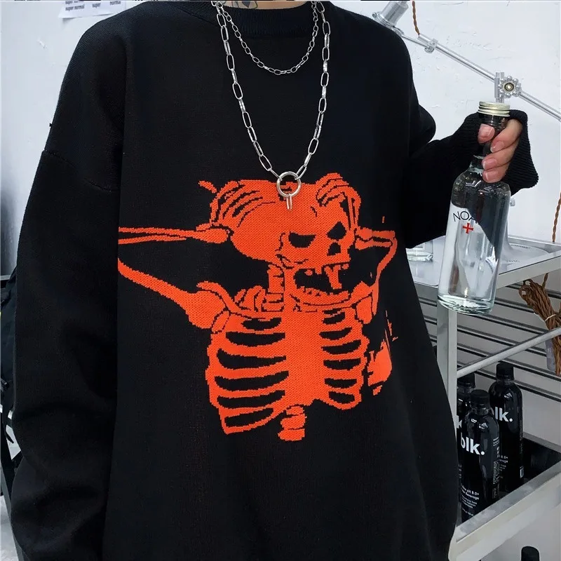 

2020New Loose Sweater Women Gothic Punk Skull Pattern Oversized Sweater Jumper Full Sleeve Female Streetwear SweatersSkull sweat