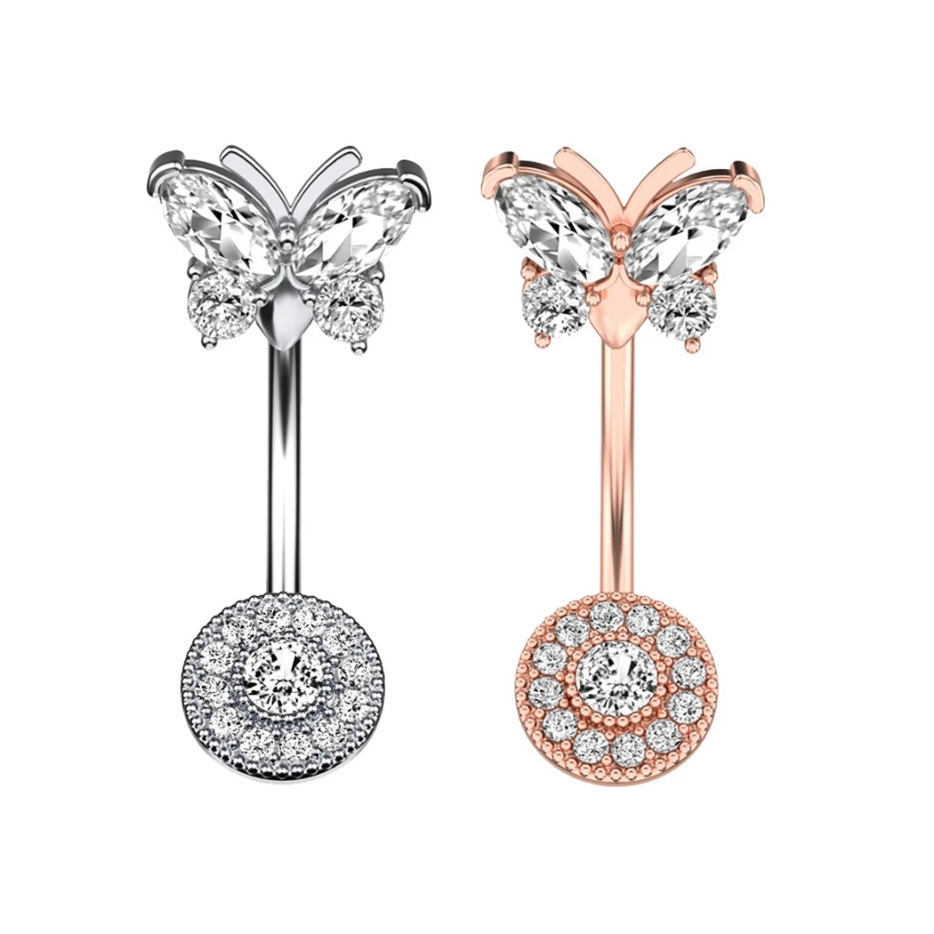 

1pcs Round Butterfly Rhinestone Stainless Steel Body Ring Women'S Fashion Belly Button Rings Piercing Navel Body Pircing Jewelry