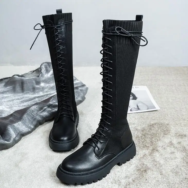 Сапоги В рыцарском стиле женские высокие сапоги 2019 мартинсы на шнуровке