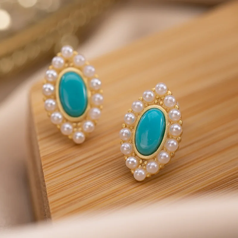 925 серебро ожерелье из жемчуга и натуральный камень бирюзовый лошадь в виде глаза