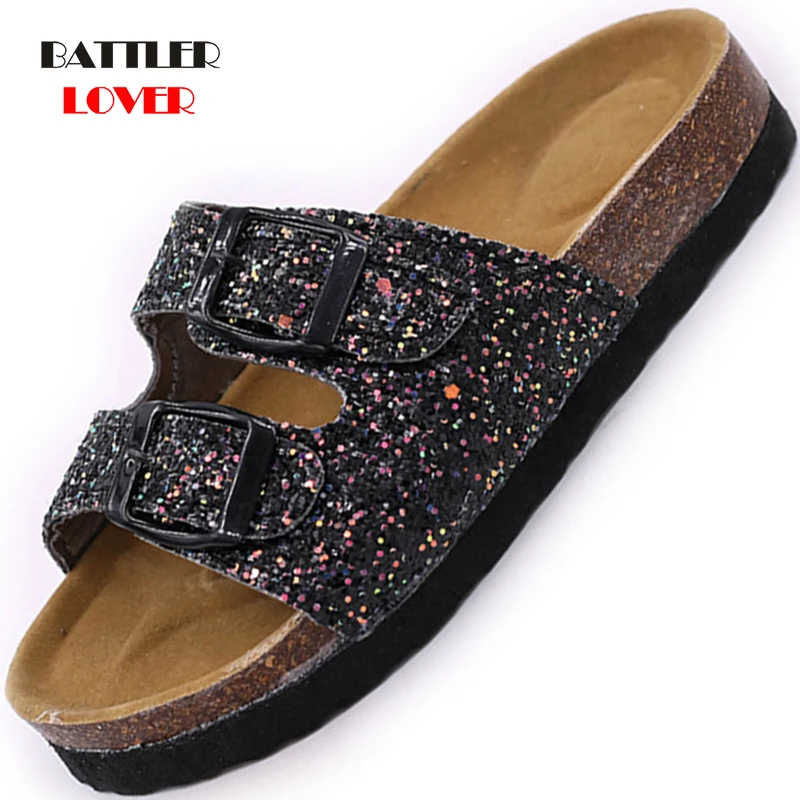 

Men's Summer Beach Cork Slippers Double Buckle Non-slip Clogs Slides Couples Flip Flops Ladies Sandals Home Shoes Big Size 30-44