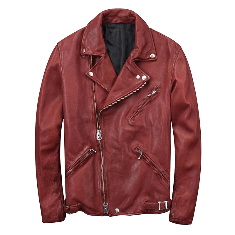 Натуральная японская винтажная кожаная приталенная мотоциклетная куртка из