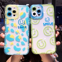 cute cartoon smile leopard clear phone case for iphone 13 pro max 12 11 xs xr 7 8 plus couple transparent soft shockproof cover