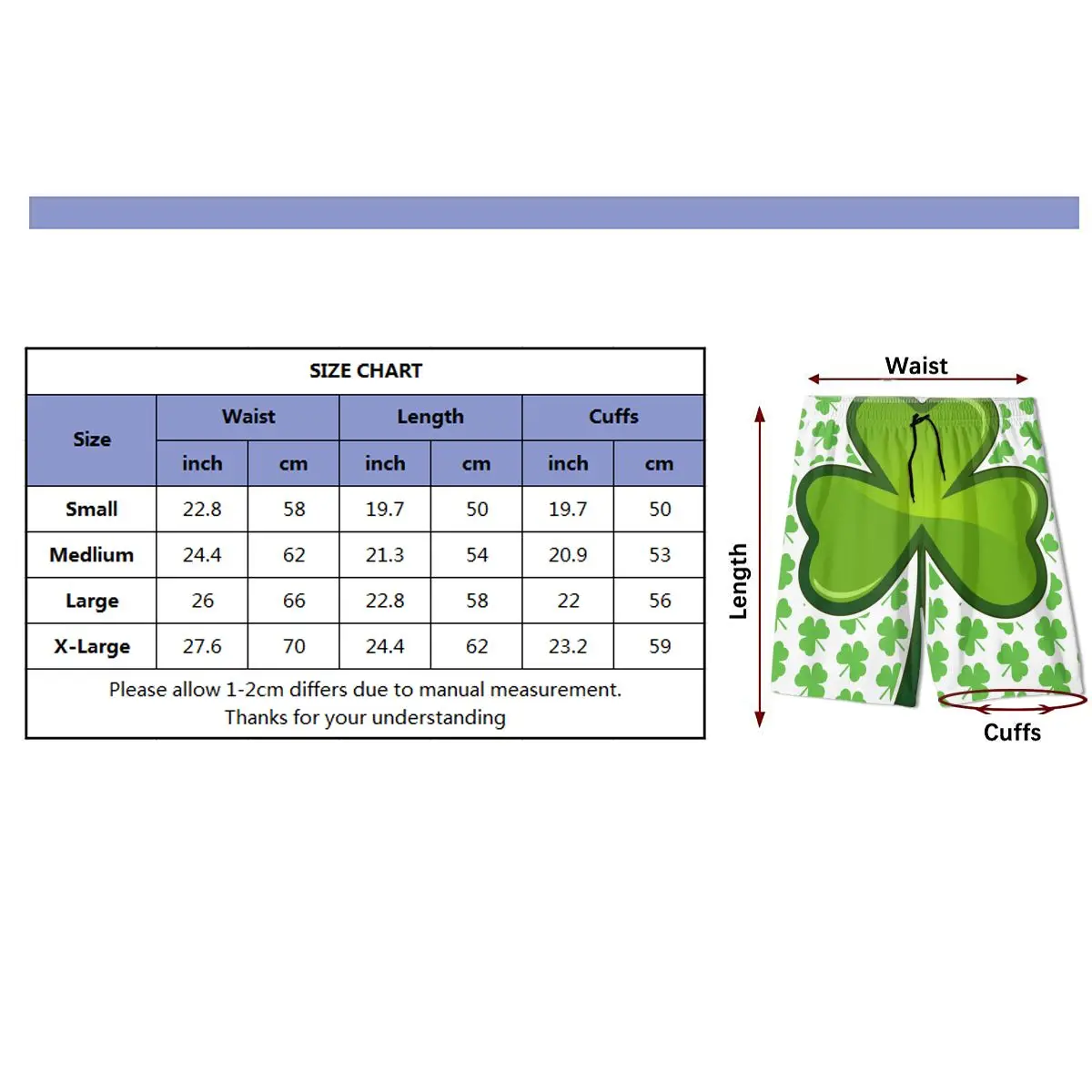 

Irish Shamrock Clover Summer Young Shorts Cotton For Beach Short Sports Pants 3D Print Elastic Fashion Wild Leisure