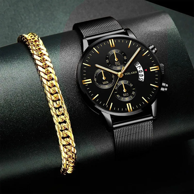 

Fashion Business Mens Wrist Watch Luxury Men Creative Stainless Steel Mesh Belt Quartz Watch Gold Bracelets Casual Male Clock