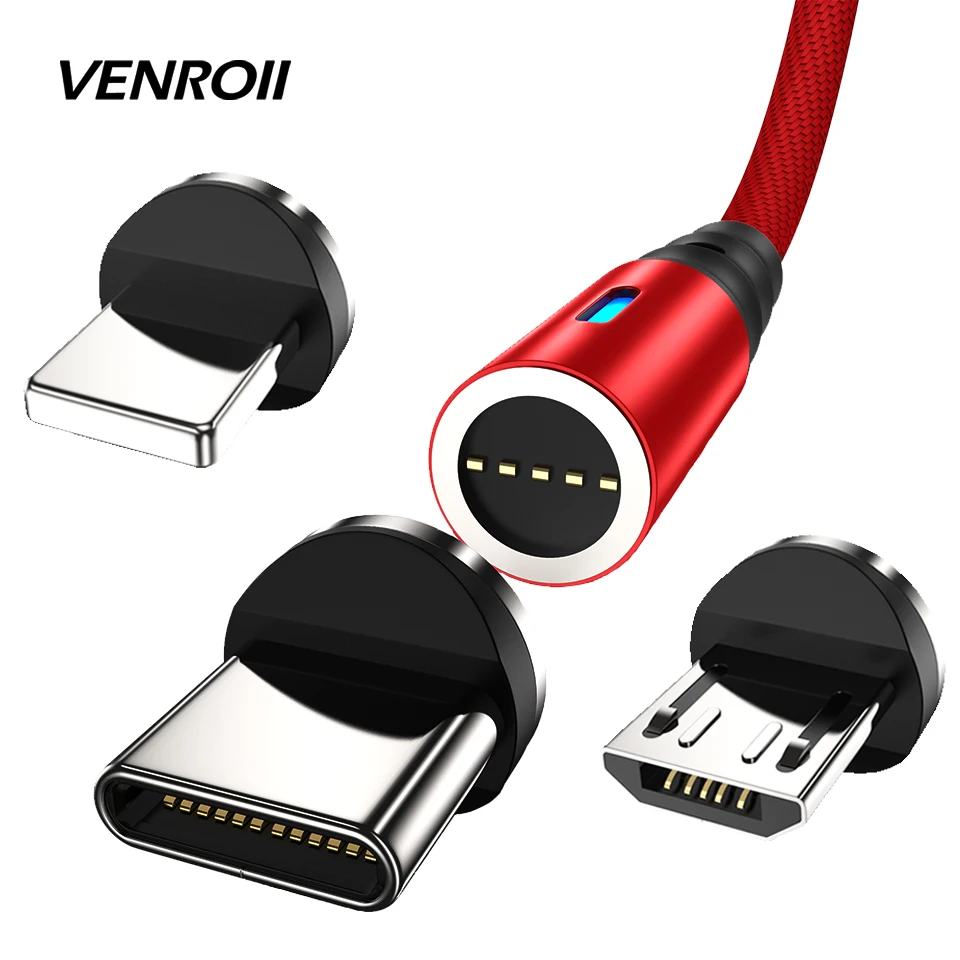 Магнитный кабель Venroii 3A Micro USB для быстрой зарядки Type-C магнитное зарядное