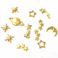 100pcs gold nail piercing planet designer charms crafts moon cats multi shaped nail rhinestones for manicure 3d supplies