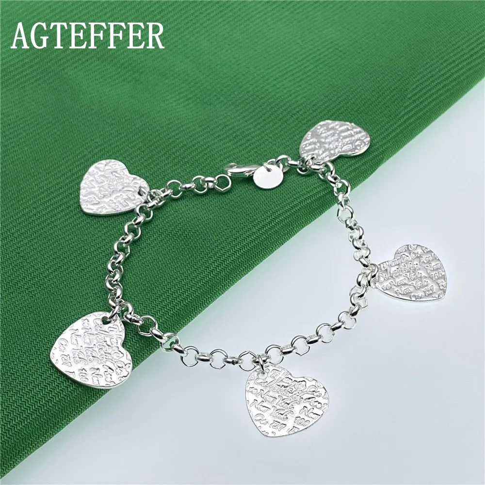 

AGTEFFER 2021New 925 Sterling Silver Hanging Five Magic Heart Bracelet Men's and Women's Fashion Wedding Party Jewelry Gift