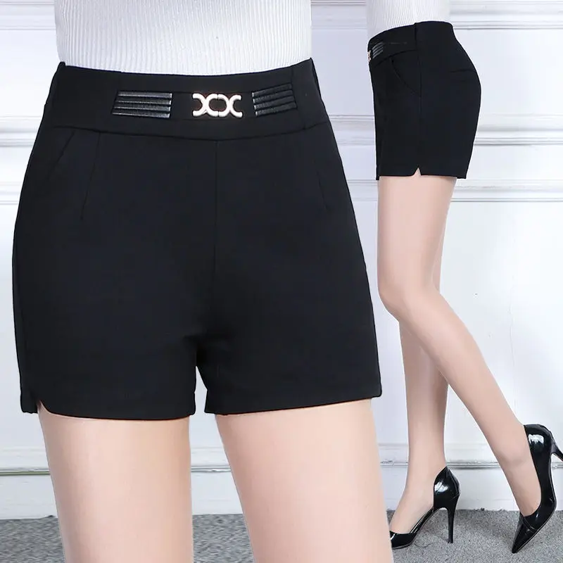 

FAKUNTN Summer Autumn England Style Suit Shorts Women's Elastic High Waist Shorts Lady Large Size Tight Waist Skinny Casual