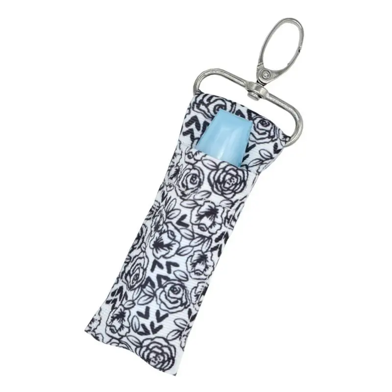 

Colorful Printed Chapstick Keychain Holder Lipstick Pouch Storage Bag Key Ring for Women Ladies Gifts
