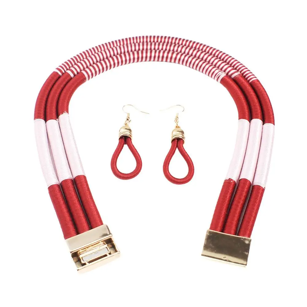 Red Necklace MANILAI, индийское многослойное ожерелье-чокер, набор, Женский нагрудный воротник, массивное ожерелье, серьги, веревка, магнетизм, кнопка, бохо, ювелирное изделие - Окраска металла: Red Necklace