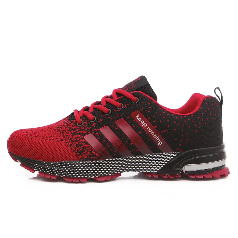 

2021 Big Size Green Breathable Cheap Running Shoes Men Weaving Red Outdoor Marathon Sneakers Lightweight Men Sport Shoes