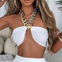green crop top women short tank tops 90s bandage wrap chest chain halter sexy club cami clothes 2021 summer fashion new