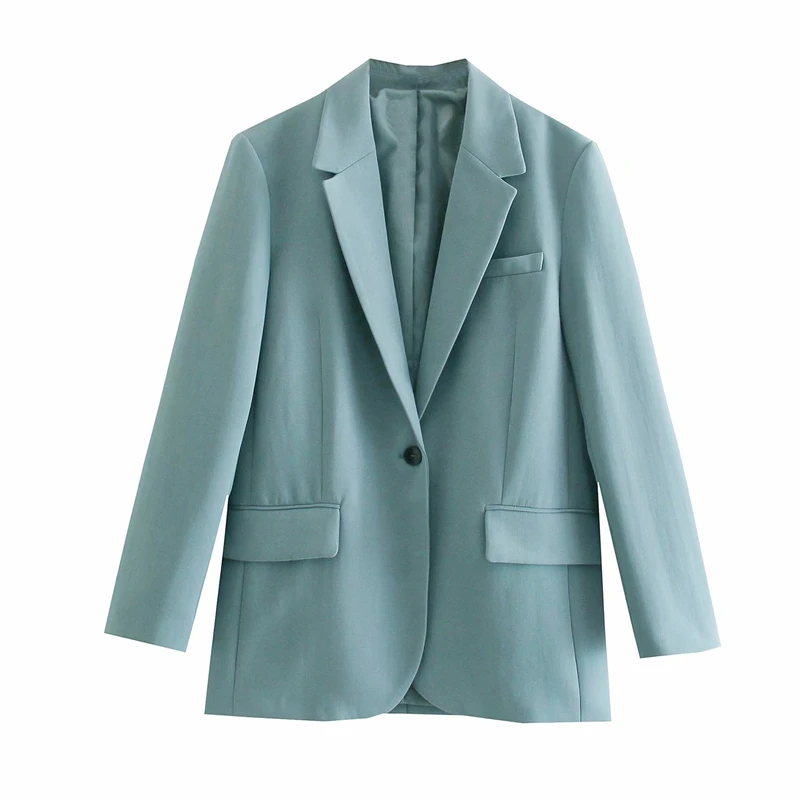

ZXQJ женский синий блейзер для работы осень 2021 модный офисный женский костюм с одной пуговицей куртка женская однотонная Деловая одежда