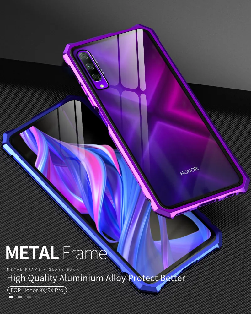 OMEVE для huawei Honor 9X чехол с металлической рамкой и закаленным стеклом задняя крышка для huawei Honor 9X Pro Чехол Honor 9X бампер чехол