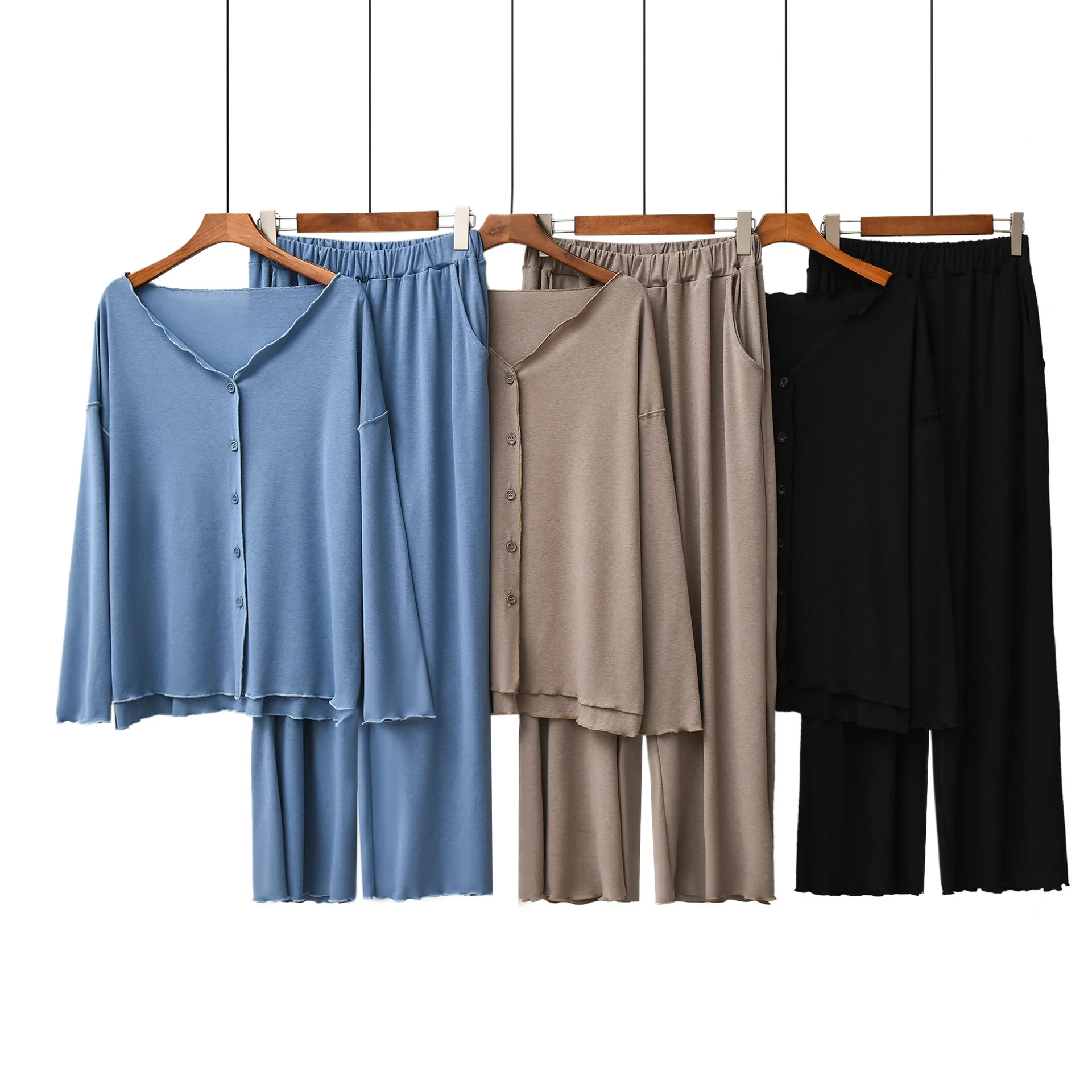 

Spring Autumn New Pajamas Suit Navy Blue 2PCS Sleep Set Female Home Clothing Long Sleeve Pyjamas Modal Nightwear Negligee