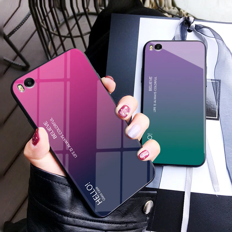 

For Xiaomi Mi 5S Case Fashion Hard Tempered Glass Luxury Gradient Protect Back Cover case For xiaomi mi 5s mi5s full cover shell