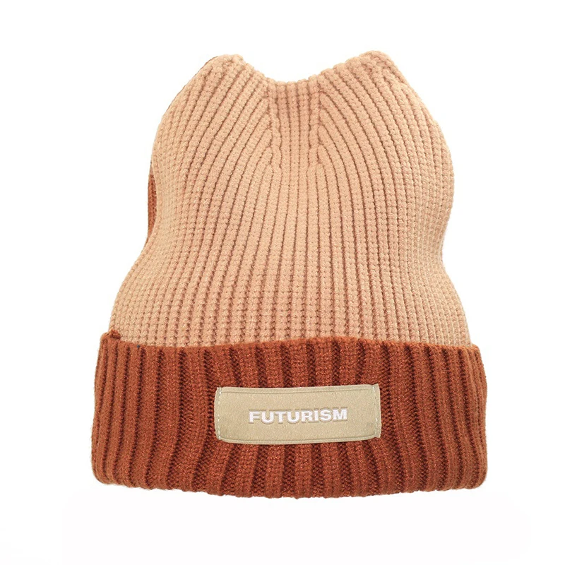 

New Trend Cat Ears Winter Women Knit Beanie Hat Ladies Fashion Knitted Hat Unisex Casual Fall Stitching Two-color Fisherman Cap